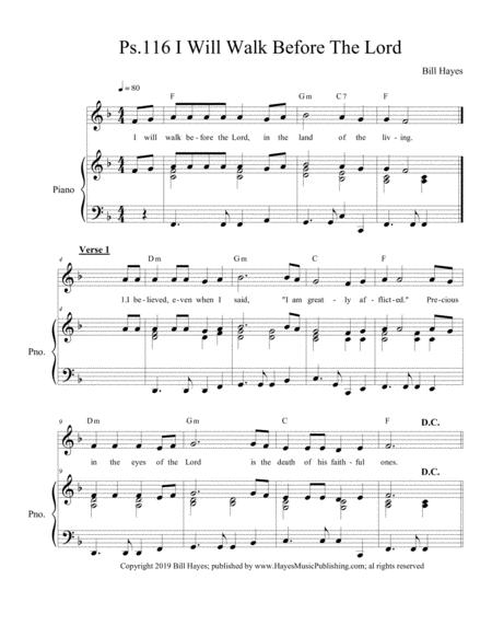 Free Sheet Music Psalm 116 I Will Walk Before The Lord Piano Vocal