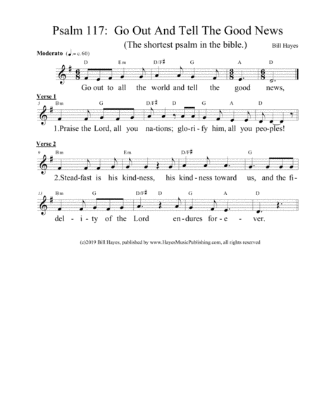 Psalm 117 Go Out And Tell The Good News Sheet Music