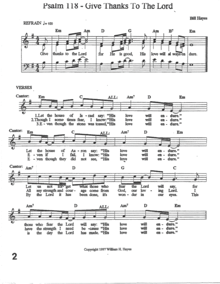 Psalm 118 Give Thanks To The Lord 2nd Sunday Of Easter Divine Mercy Sunday Sheet Music