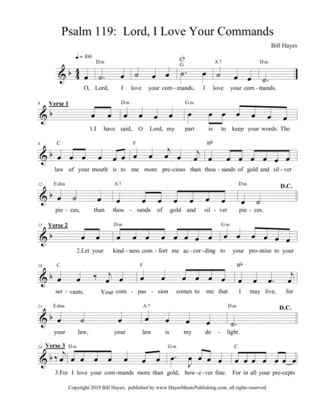 Free Sheet Music Psalm 119 Lord I Love Your Commands