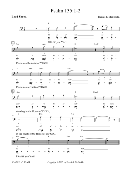 Psalm 135 1 2 Sheet Music