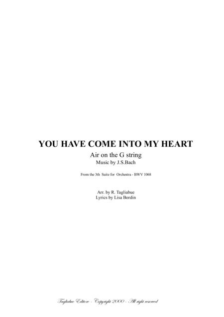 Psalm 139 You Have Come Into My Heart Arr For Mezzosoprano Tenor And Organ On Air On The G String Bach Bwv 1068 Sheet Music