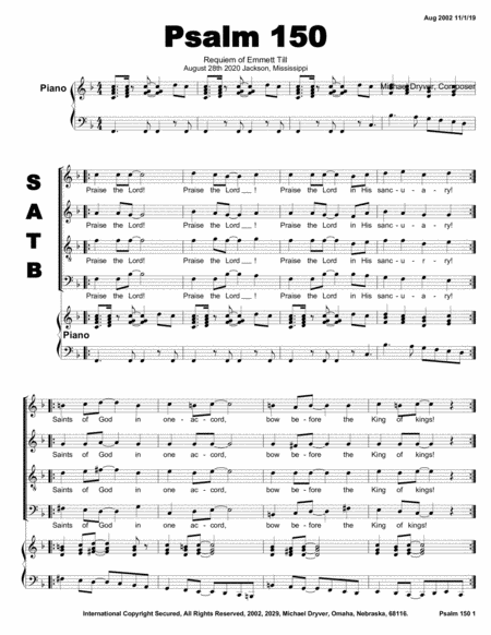 Free Sheet Music Psalm 150 Requiem For Emmett Till Finale Movement 16