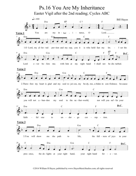 Psalm 16 You Are My Inheritance Easter Vigil 2nd Psalm Sheet Music