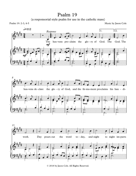 Psalm 19 The Heavens Proclaim The Glory Of God Sheet Music