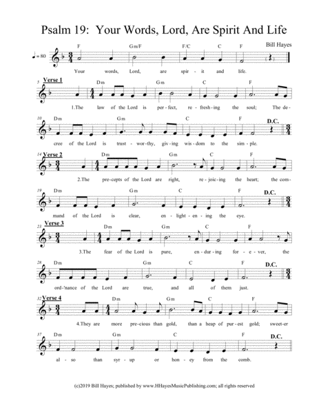 Psalm 19 Your Words Lord Are Spirit And Life Sheet Music