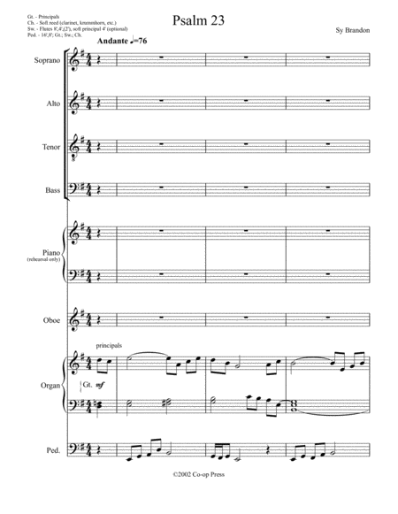 Psalm 23 For Satb Chorus Organ And Oboe Sheet Music