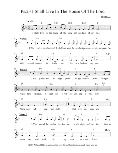 Free Sheet Music Psalm 23 I Shall Live In The House Of The Lord