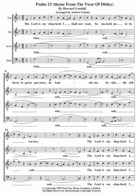 Free Sheet Music Psalm 23 Theme From The Vicar Of Dibley A Cappella