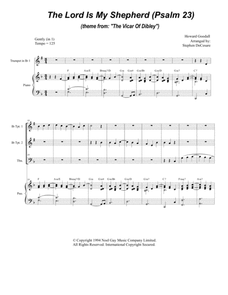 Free Sheet Music Psalm 23 Theme From The Vicar Of Dibley For Brass Quartet Piano