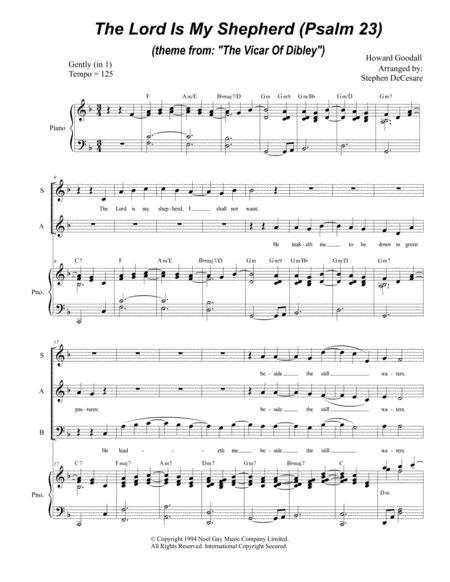 Free Sheet Music Psalm 23 Theme From The Vicar Of Dibley For Sab