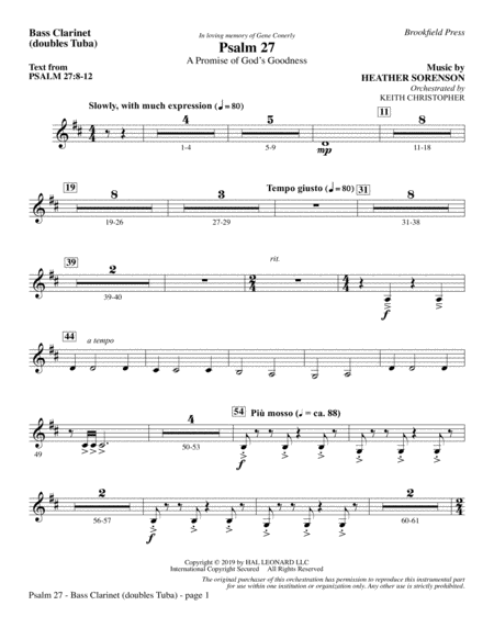 Psalm 27 Bass Clarinet Sub Tuba Sheet Music