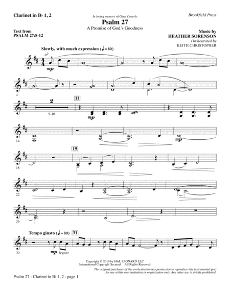 Psalm 27 Bb Clarinet 1 2 Sheet Music