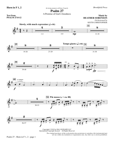 Free Sheet Music Psalm 27 F Horn 1 2