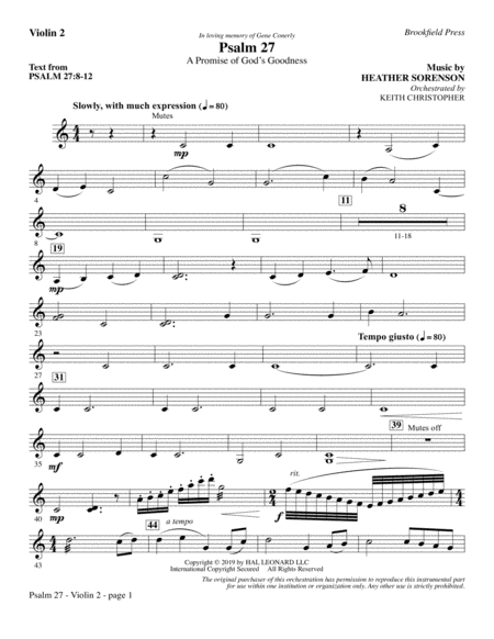 Free Sheet Music Psalm 27 Violin 2