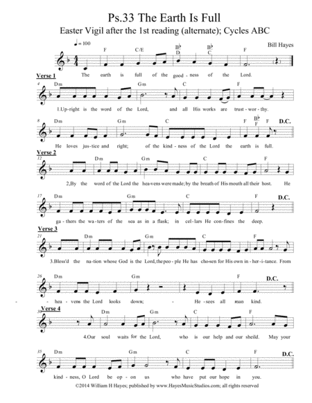 Psalm 33 The Earth Is Full Easter Vigil 1st Psalm Alternate Sheet Music