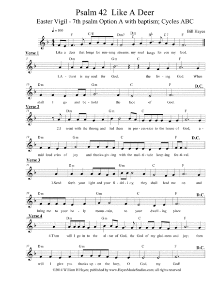 Psalm 42 Like A Deer Easter Vigil 7th Psalm Option A With Baptisms Sheet Music