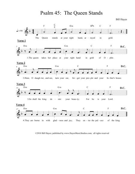 Free Sheet Music Psalm 45 The Queen Stands