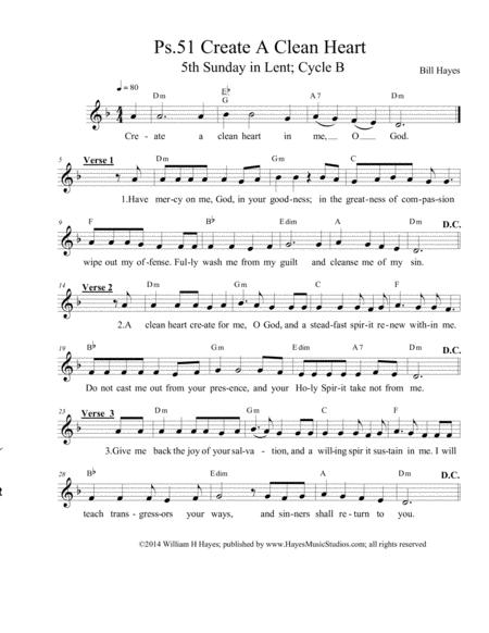 Psalm 51 Create A Clean Heart Leadsheet Sheet Music