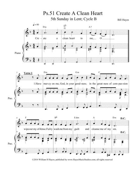 Free Sheet Music Psalm 51 Create A Clean Heart Piano Vocal