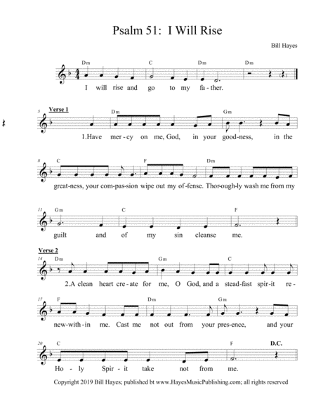 Psalm 51 I Will Rise Sheet Music