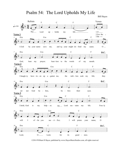 Psalm 54 The Lord Upholds My Life Sheet Music