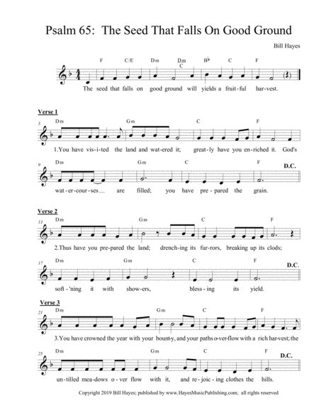 Psalm 65 The Seed That Falls On Good Ground Sheet Music