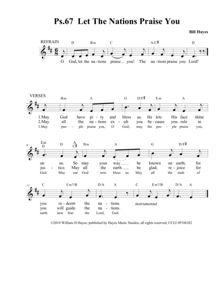 Free Sheet Music Psalm 67 Let The Nations Praise You