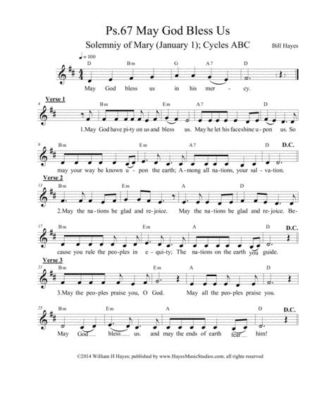 Free Sheet Music Psalm 67 May God Bless Us Leadsheet