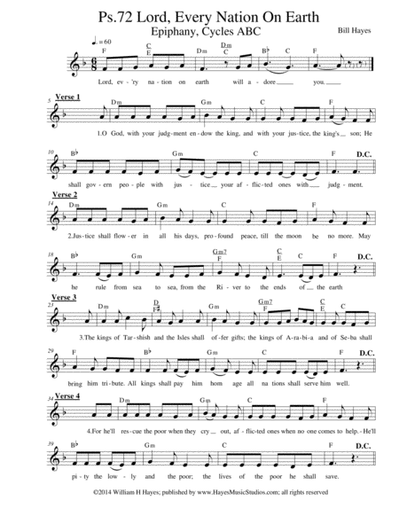 Psalm 72 Lord Every Nation On Earth Sheet Music