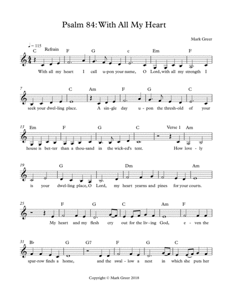 Psalm 84 With All My Heart Sheet Music