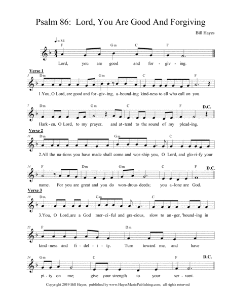 Free Sheet Music Psalm 86 Lord You Are Good And Forgiving