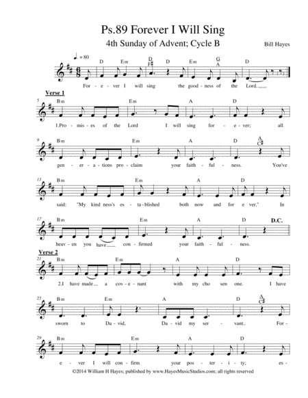 Psalm 89 Forever I Will Sing 4th Sunday Of Advent Sheet Music