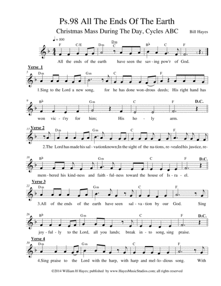 Free Sheet Music Psalm 98 All The Ends Of The Earth