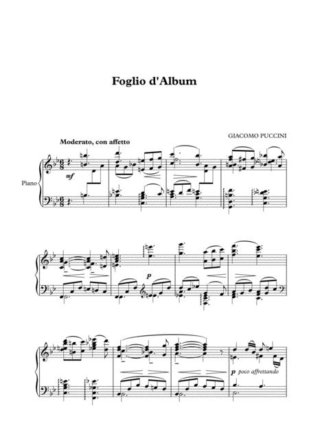 Puccini Foglio D Album Piano Solo Sheet Music