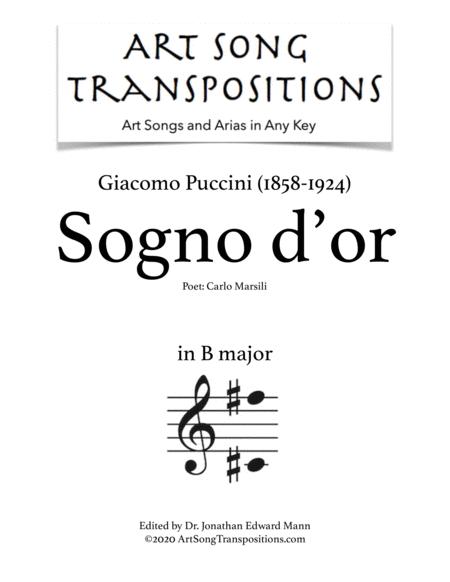 Puccini Sogno D Or Transposed To B Major Sheet Music