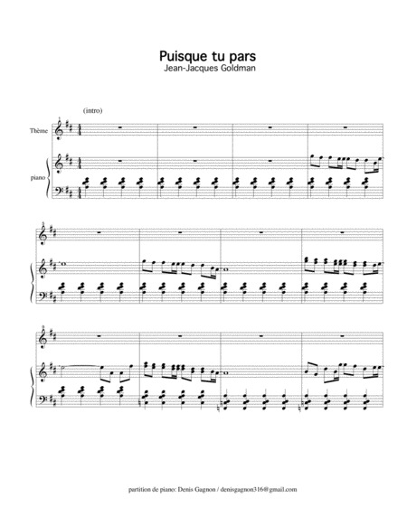 Free Sheet Music Puisque Tu Pars Partition De Piano D Accompagnement