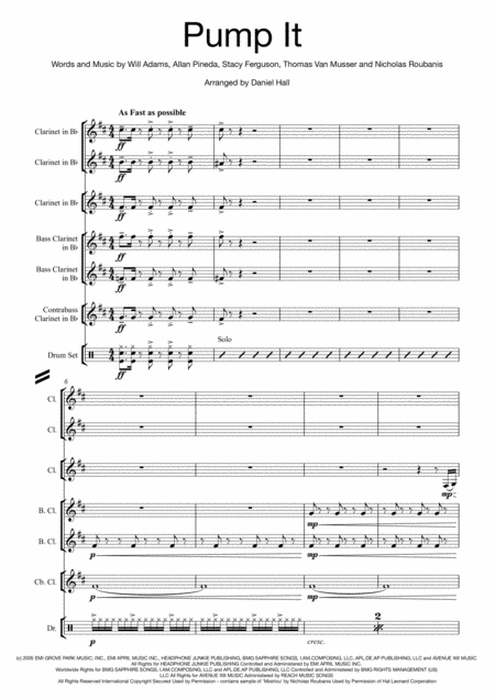 Pump It Clarinet Ensemble Sheet Music