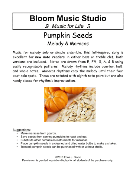 Pumpkin Seeds Beginning Music Reading For Melody Maracas Sheet Music