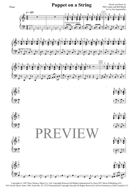 Free Sheet Music Puppet On A String Piano Organ Transcription Of The Sandy Shaw Recording