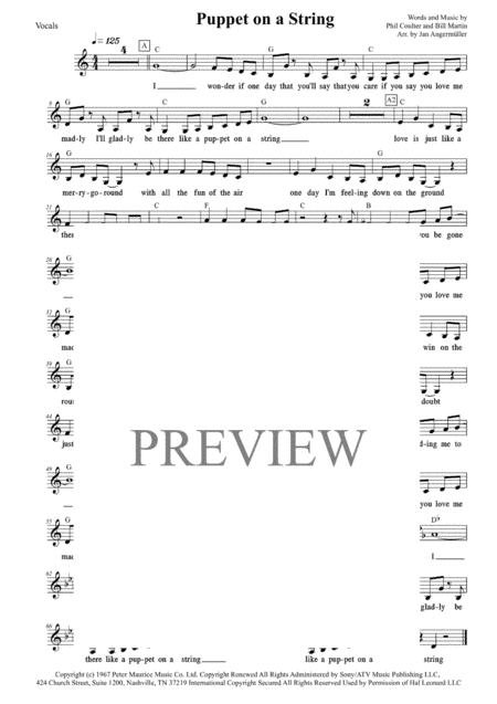 Free Sheet Music Puppet On A String Vocals W Chords Transcription Of The Sandy Shaw Recording