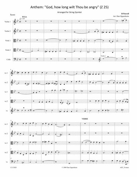 Purcell Anthem God How Long Wilt Thou Be Angry Z 25 Arranged For String Quintet Sheet Music