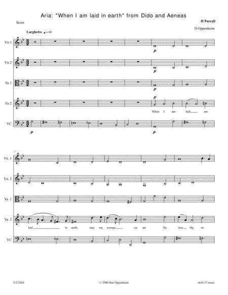 Purcell Aria When I Am Laid In Earth From Dido And Aeneas Arranged For 2 Viola Quintet Option Replace Viola 2 With Mezzo Soprano Sheet Music