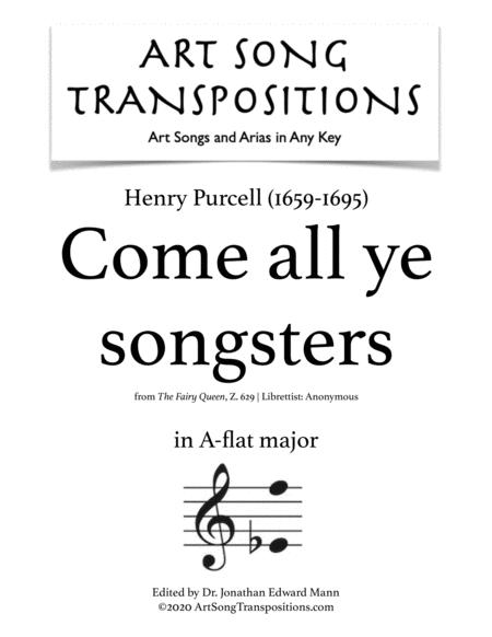 Free Sheet Music Purcell Come All Ye Songsters Transposed To A Flat Major