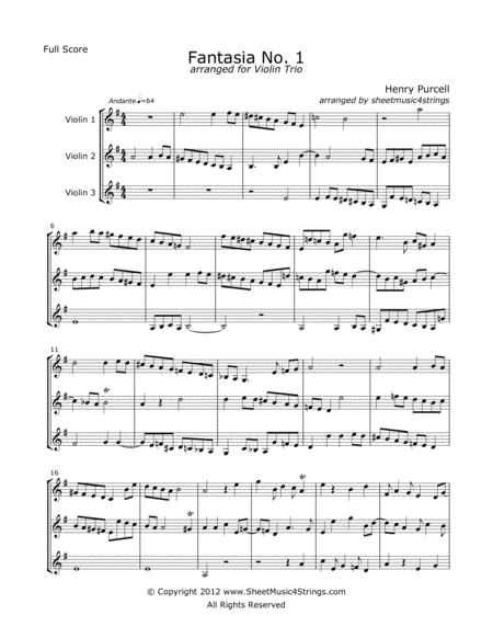 Free Sheet Music Purcell H Fantasia No 1 For Three Violins