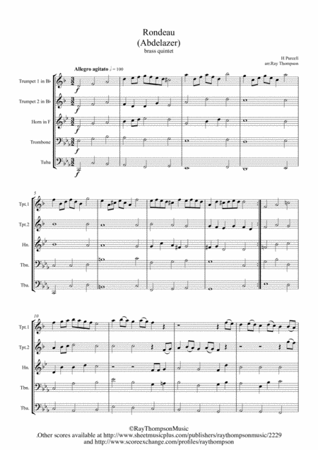 Purcell Rondeau Abdelazer Brass Quintet Sheet Music