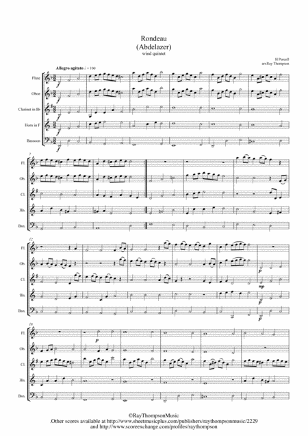 Purcell Rondeau Abdelazer Wind Quintet Sheet Music