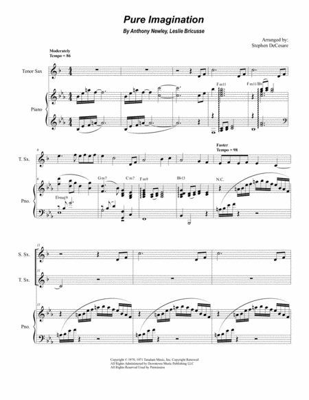 Free Sheet Music Pure Imagination Duet For Soprano Tenor Saxophone