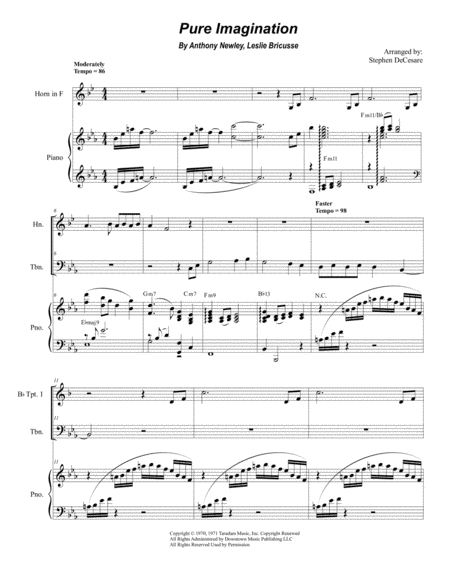 Pure Imagination For Brass Quartet And Piano Sheet Music