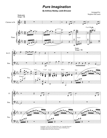 Pure Imagination For Woodwind Quartet And Piano Sheet Music